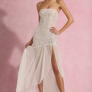 Kerra Oh Polly Sheer Embellished Asymmetric Maxi dress